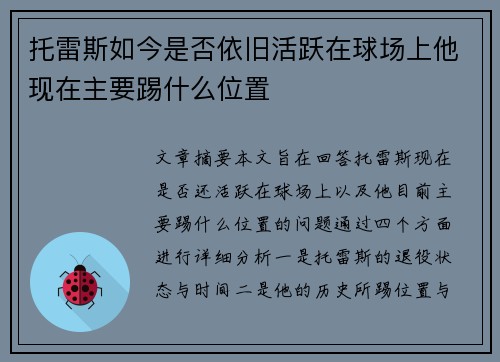 托雷斯如今是否依旧活跃在球场上他现在主要踢什么位置
